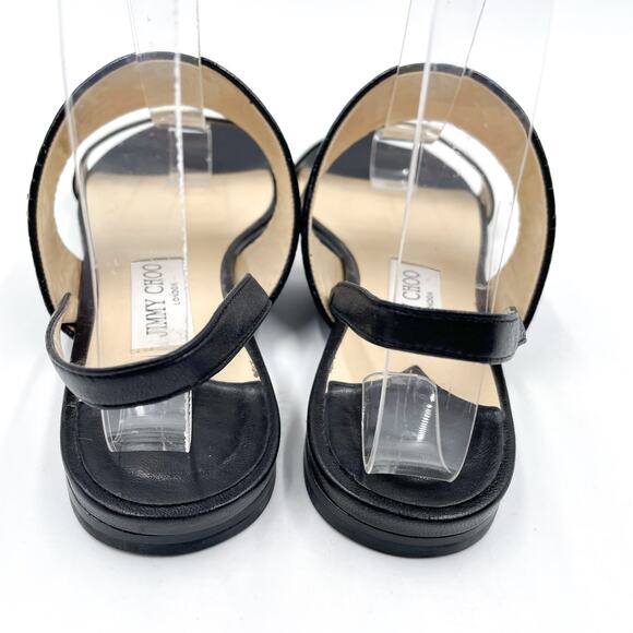 Jimmy Choo Seia Slingback‎ Sandals Black Strappy Flat Croc Leather Sz 37 / 7 - Picture 8 of 11